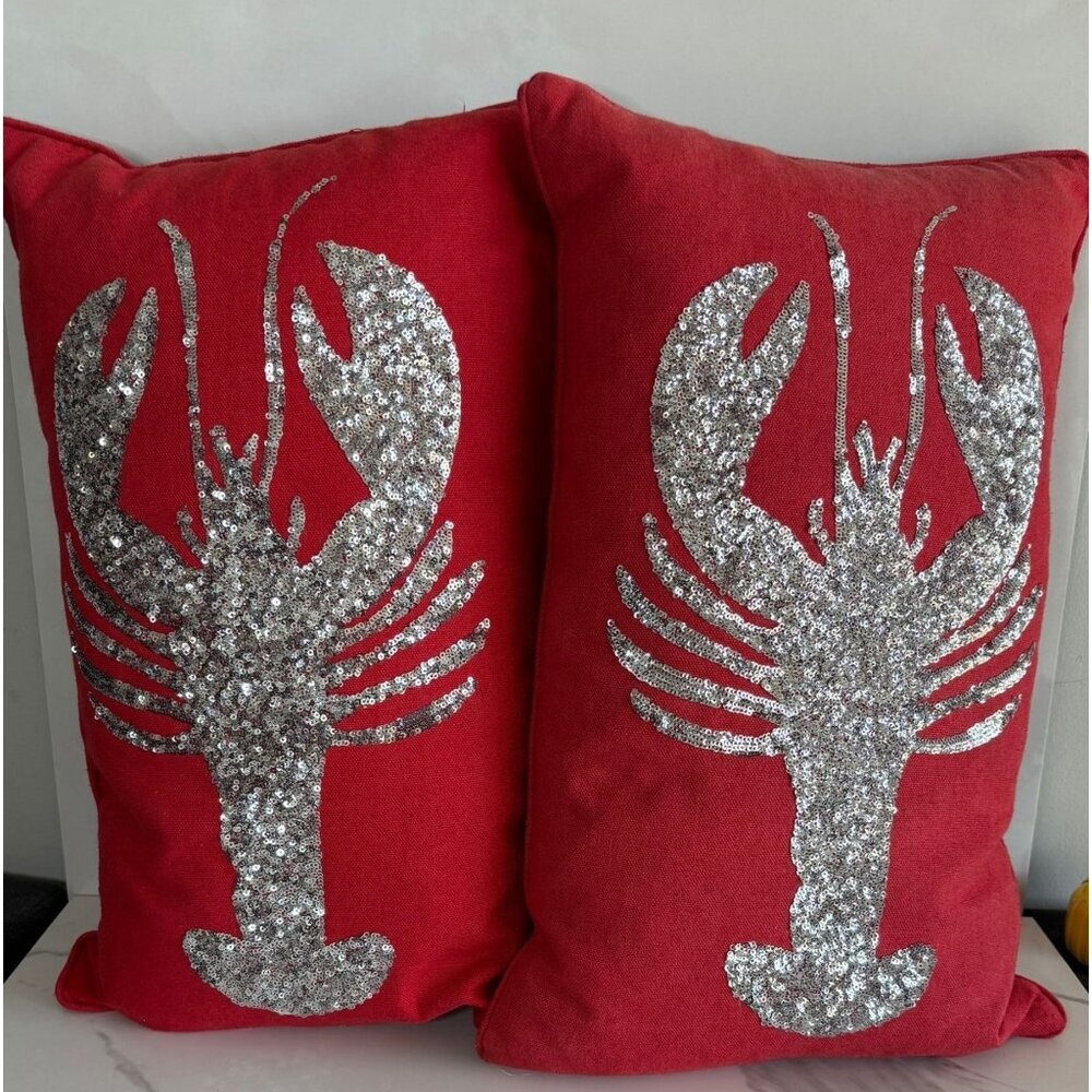 Unbranded Set of 2 Lobster Throw Pillows Red Size 18" x 12"
